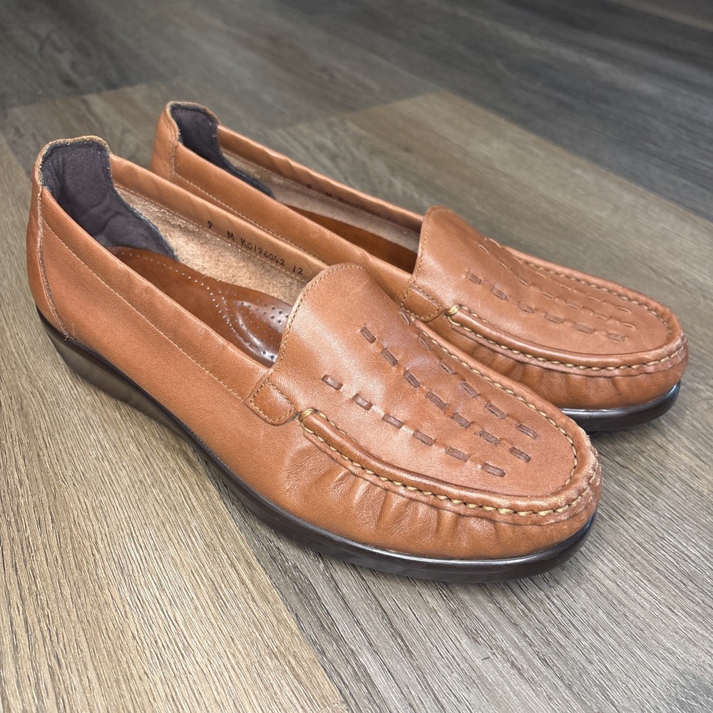 SAS Leather Slip On Shoes 9 M Weave Loafer Chestnut Brown Tripad Comfort
